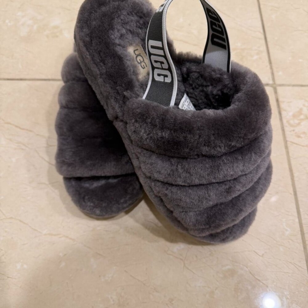 Grey Ugg Fluff Yeah Slippers - image 1